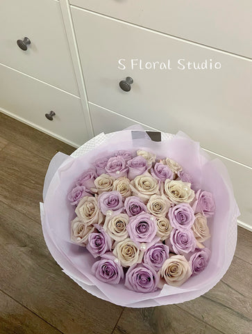Purple & Nude Roses Bouquet 33