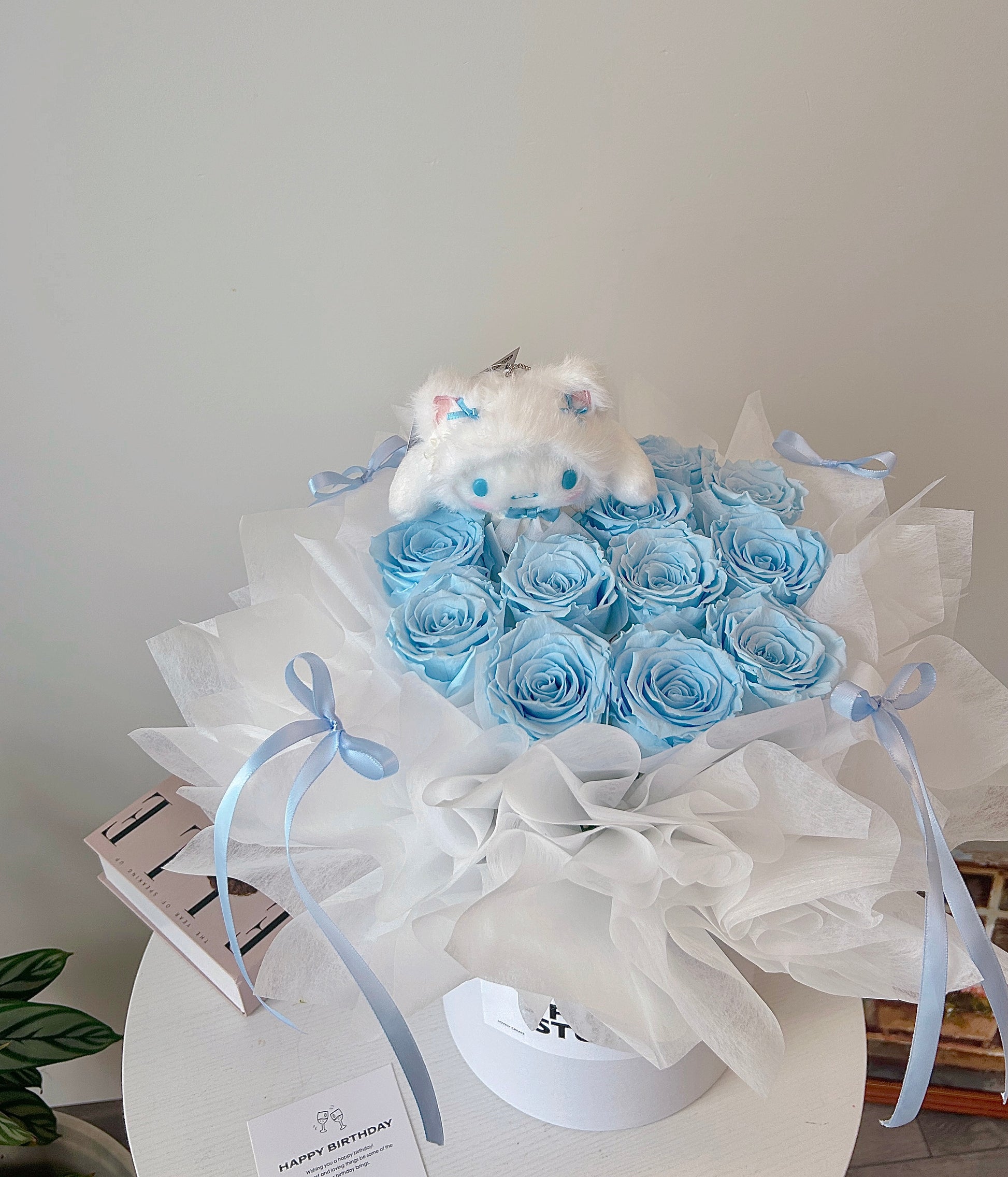 Preserved Sky blue Roses box with Sanrio toy