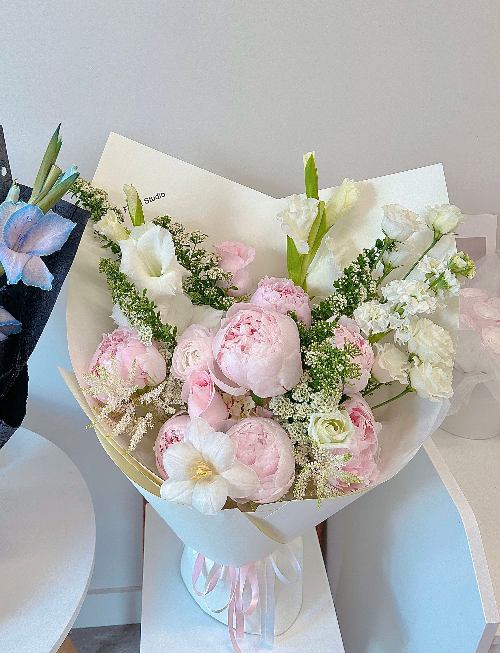 Assorted flower bouquet with peonies