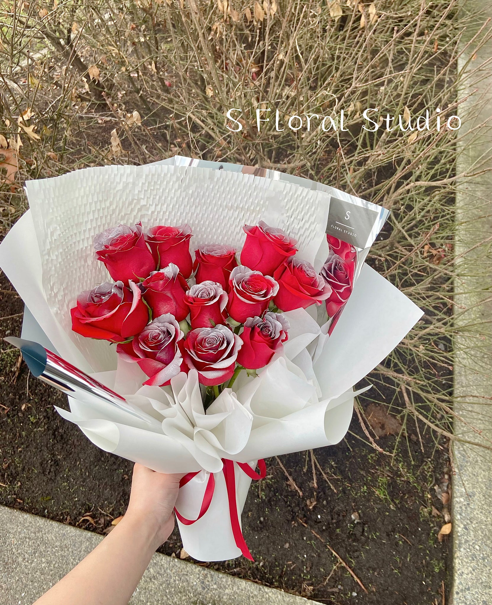 Red & Silver Roses Bouquet 11