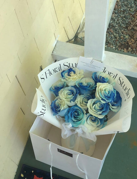 Tinted Bi White/Blue Roses Bouquet 11